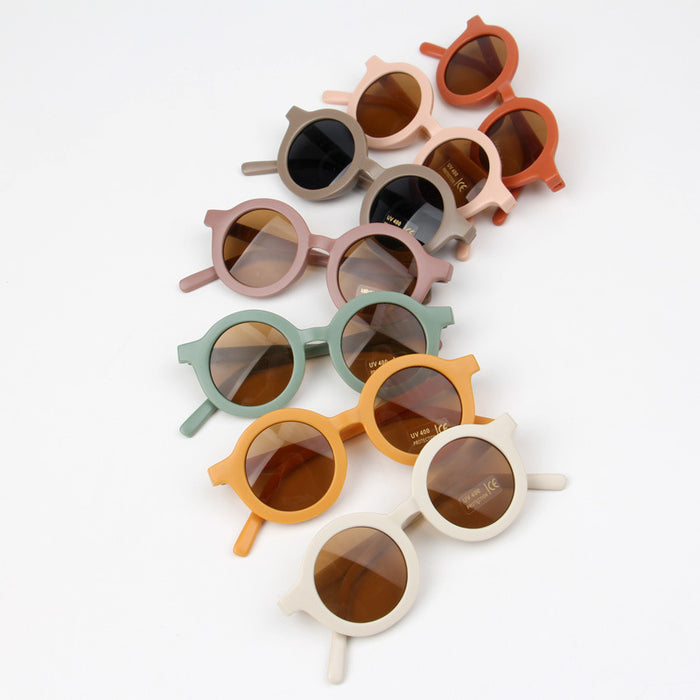 Wholesale Baby sunglasses matte children's sunglasses trendy round frame retro mocha mirror