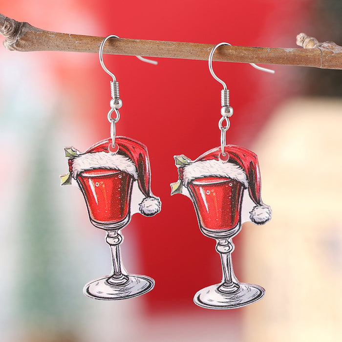 Wholesale Wooden Christmas Wine Glass Earrings JDC-ES-ChuLian006