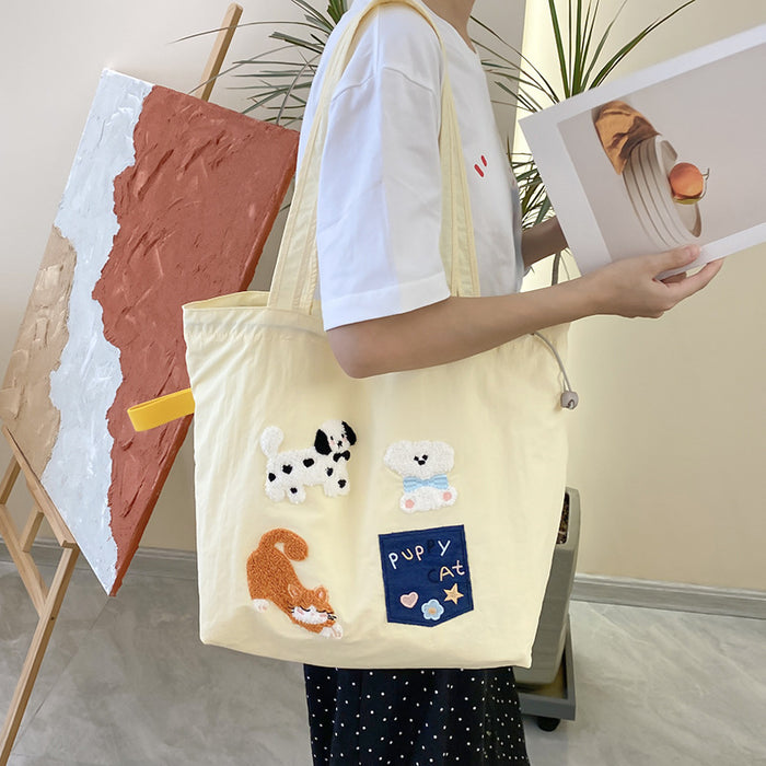 Wholesale Cute embroidery versatile artistic shoulder bag tote bag large capacity commuting shoulder bag