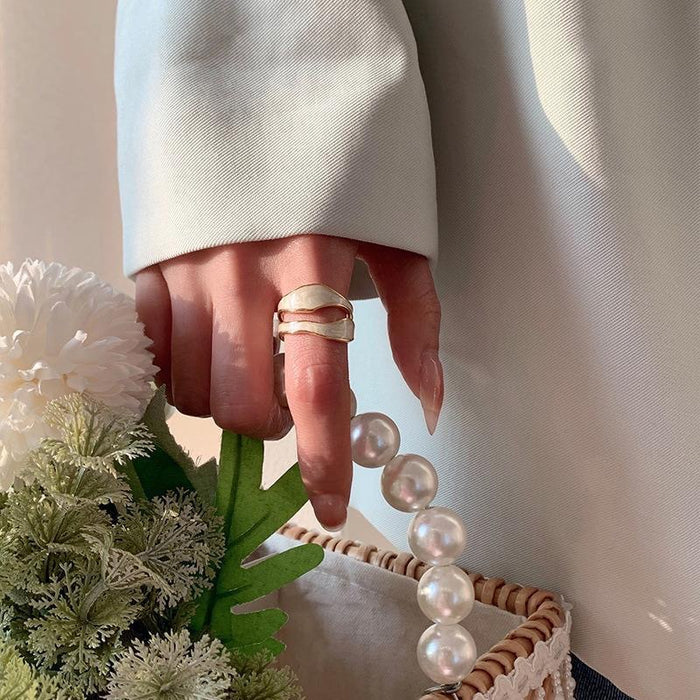 Wholesale Geometric double-layer hollow ring for women's fashion temperament, irregular drop glaze color blocked open ring, index finger ring