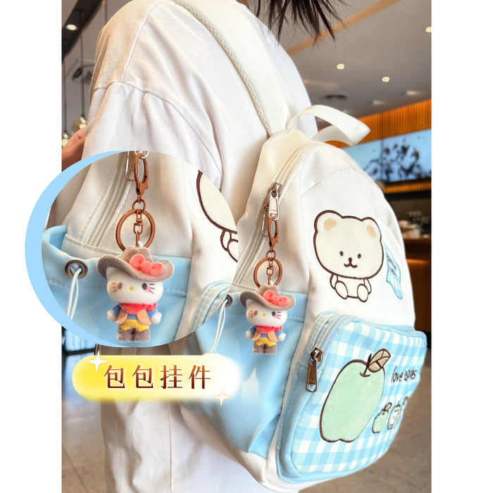 Wholesale Flocked Denim Cat Keychain Cute Bag Charm for Backpack MOQ≥2