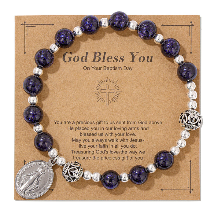 Wholesale Alloy cross pendant bracelet with stone beads and elastic cord