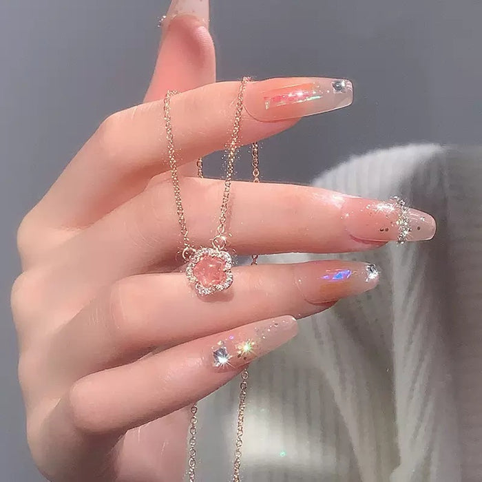 Wholesale Romantic cherry blossom necklace, pink crystal peach blossom pendant, collarbone chain, new versatile accessory