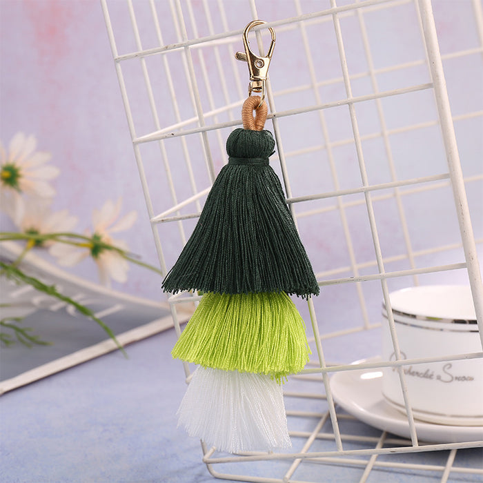 Wholesale handmade three-layer color tassel pendant National style bag accessories pendant Tassel Keychain pendant