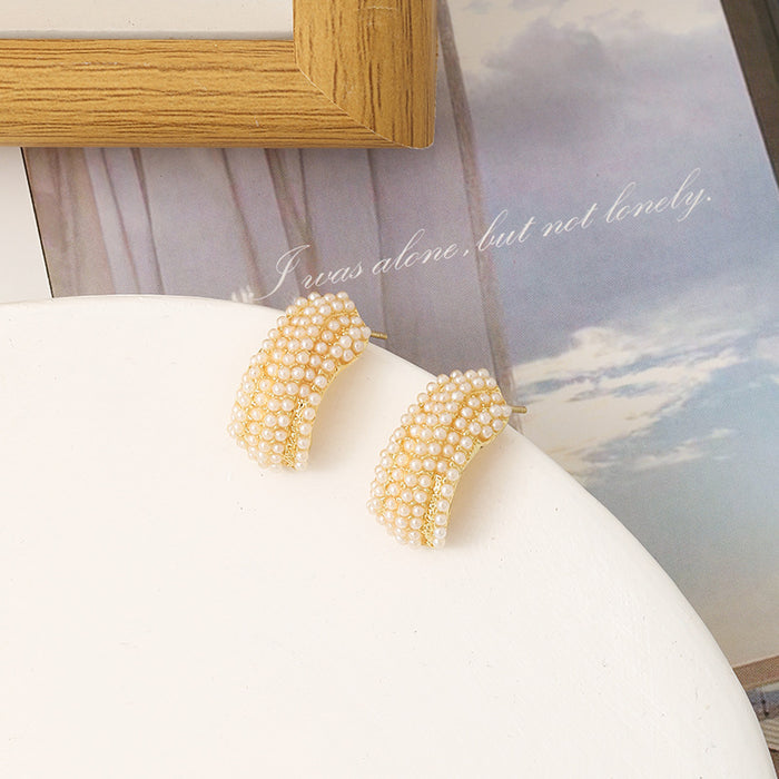 Wholesale Gold woven earrings luxury niche high-end earrings wholesale temperament silver needle new light luxury earrings wheat ear