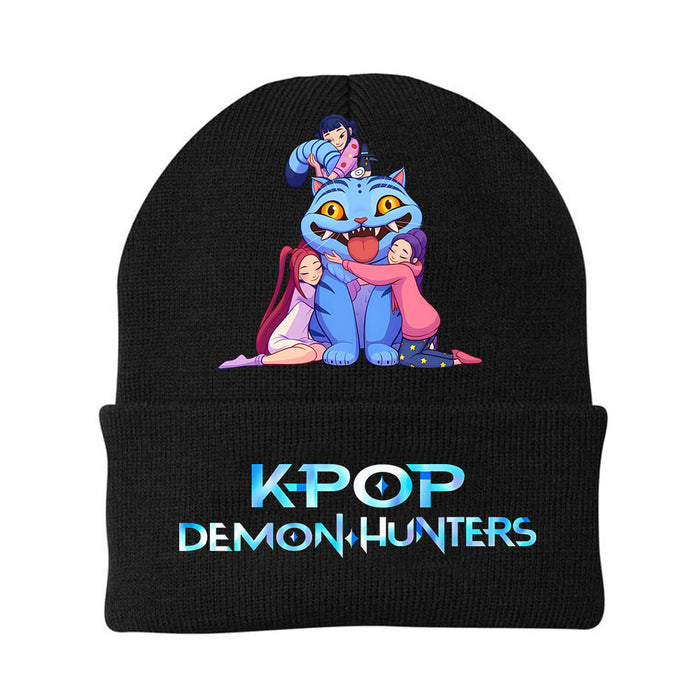 Wholesale Stylish knitted hat rolled brim and printed knit