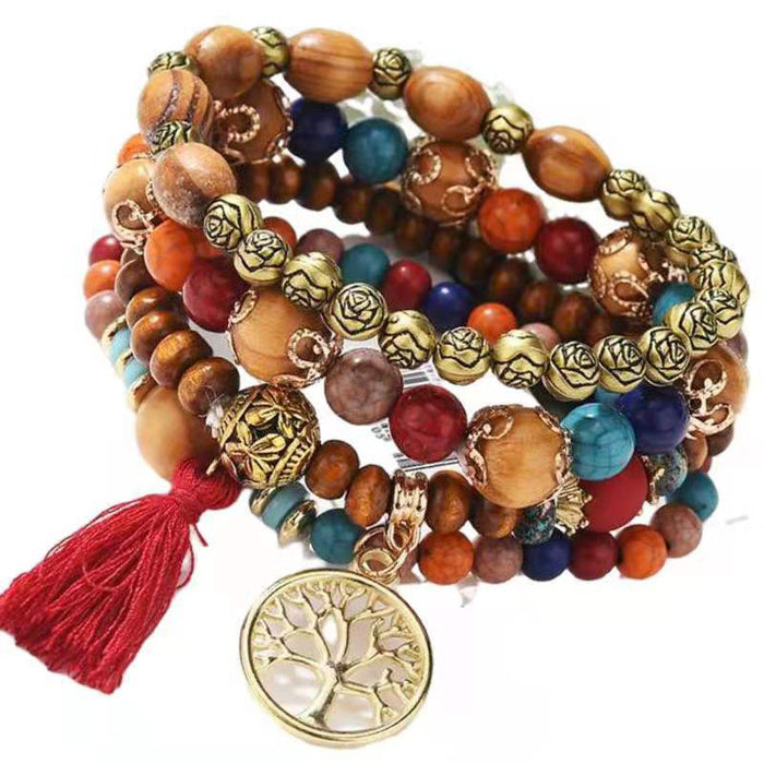 Wholesale Creative Tassel Multi-layer Wooden Bead Ethnic Style Wristband JDC-BT-NHong003