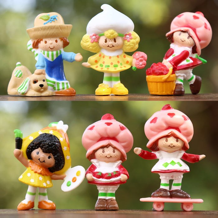 Wholesale 6 pcs Strawberry Girl Miniature Doll Model Ornament