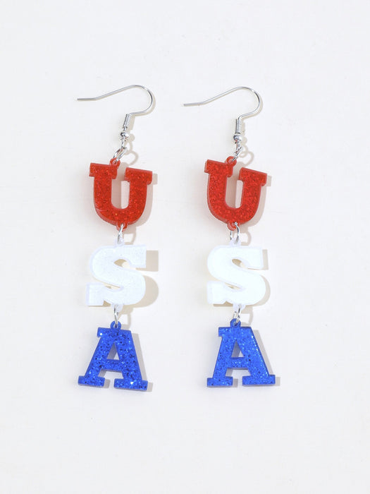 Wholesale Independence Day Red White Blue Geometric Star Acrylic Tassel Earrings Fashion Accessory MOQ≥2