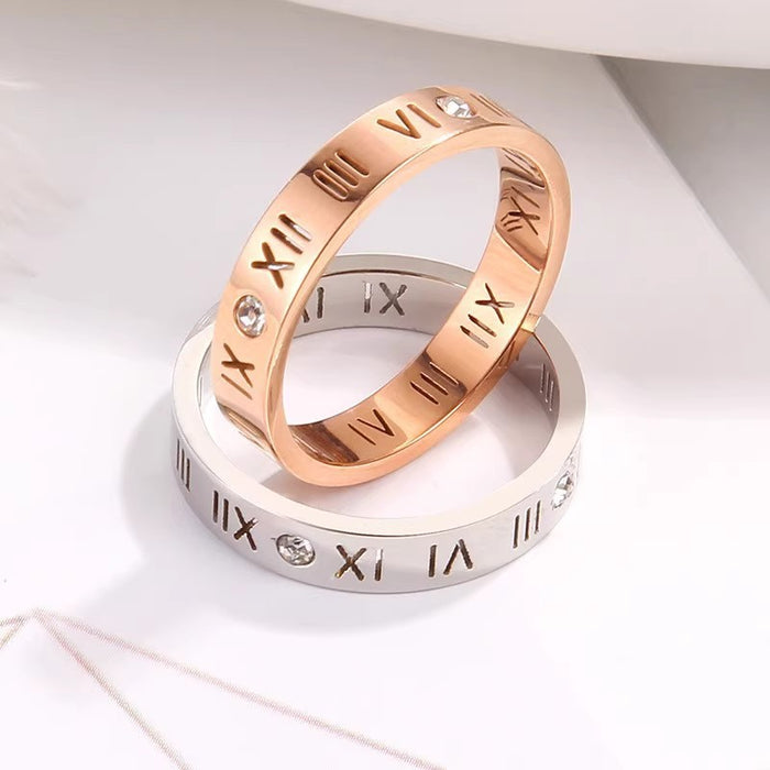 Wholesale Titanium steel ring, non fading, diamond studded ring, Roman numeral ring, paired with letters