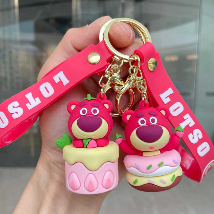 Wholesale Keychain cartoon teddy bear pendant couple keychain ring claw machine