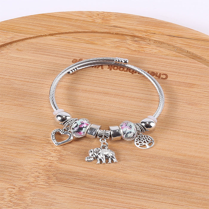 Wholesale Elephant Tree of Life Pendant Stainless Steel Beaded Bracelet JDC-BT-ShenYuan002