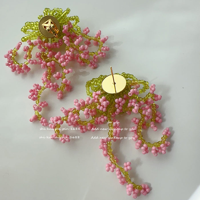 Wholesale Beaded Tassel Flower Sea Waterfall Earrings Women's Handmade Ear Clip