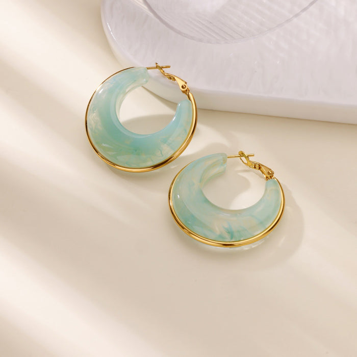 Wholesale Gradient Color RetroC-shaped Resin Earrings Stainless Steel