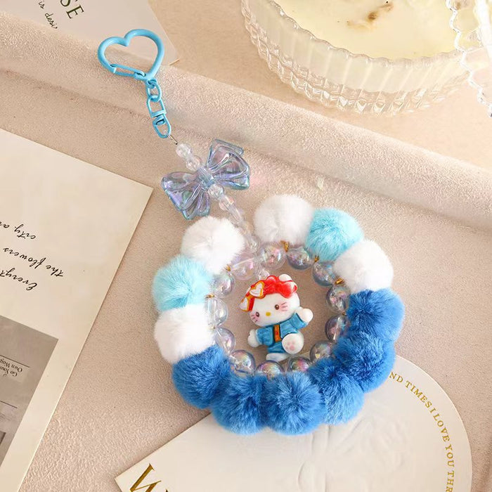 Wholesale Handmade pom-pom beaded phone strap keychain