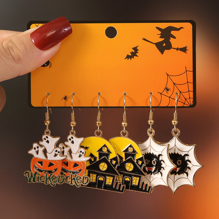 Wholesale Cute cartoon style ghost pumpkin head design pendant earrings set  earrings for women