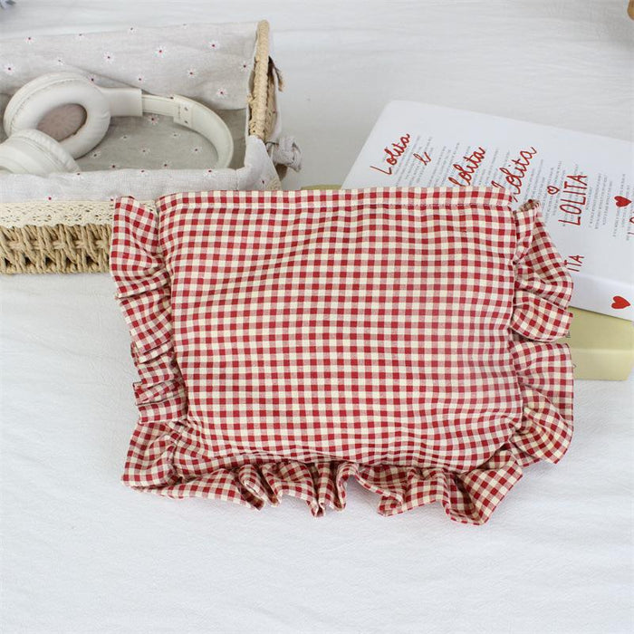 Wholesale Yellow Gingham Ruffle Trim Makeup Bag Large Capacity Portable Cosmetic Organizer For Everyday Use And Boutique Resale