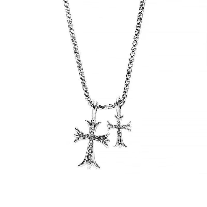 Wholesale Diamond Size Double Cross Titanium Steel Necklace JDC-NE-JuXing009