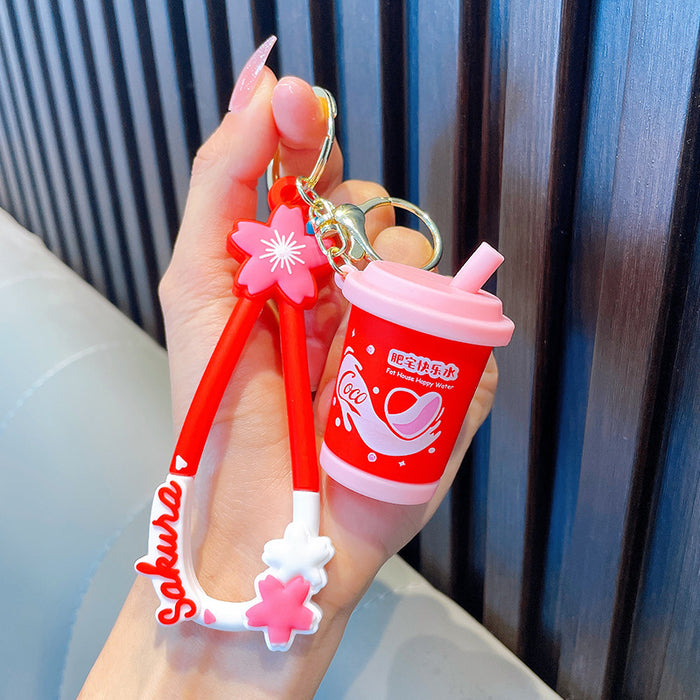 Wholesale Cartoon Soft Plastic Beverage Bottle Keychain JDC-KC-WoA046