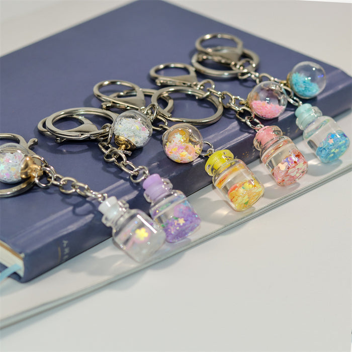 Wholesale Creative Keychain Girl Student Cute Flower Flowing Sand Bottle Key Pendant Bag Accessories Decorative Advertising Gift
