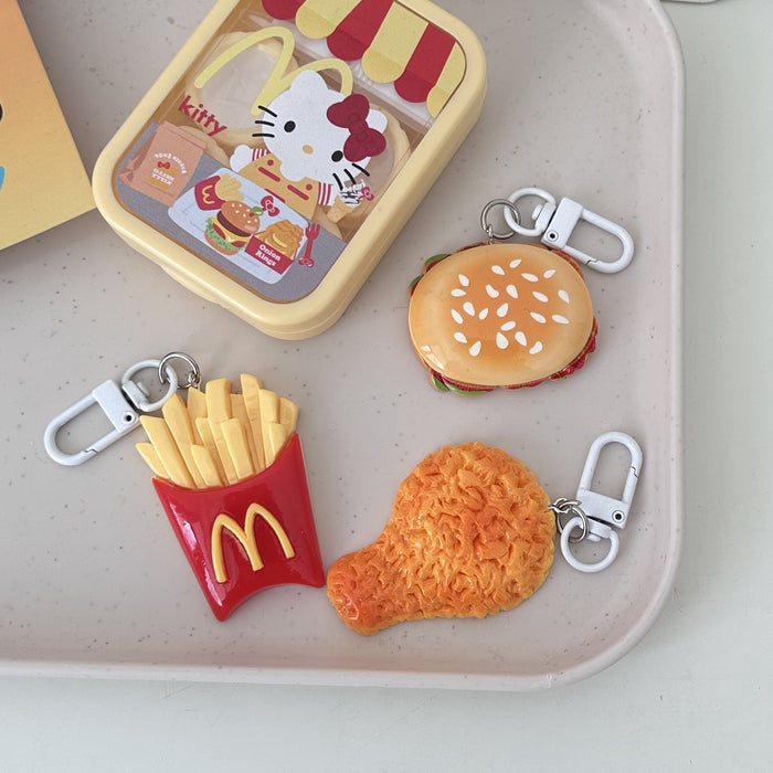 Wholesale M Large Fast Food Keychain Cute Fun Food Play Pendant Hamburger Fries Chicken Legs Chicken Wings Simulation Bag Pendant