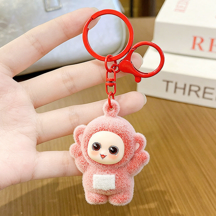 Wholesale Cute PVC Cartoon Keychain Pendant Flocking Key Ring Accessory for Kids minimum quantity：2