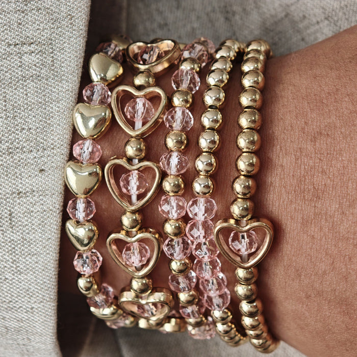 Wholesale Beaded Bracelet Set 5-Piece Heart Design Stackable Bracelets