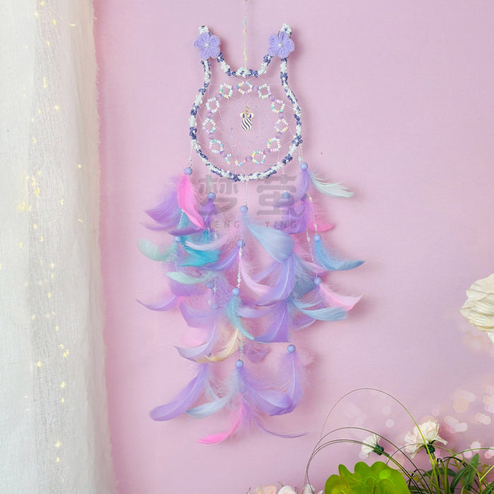 Wholesale Pink Rabbit Dream Catcher Handmade Feather Pendant Bedroom Decor MOQ≥2