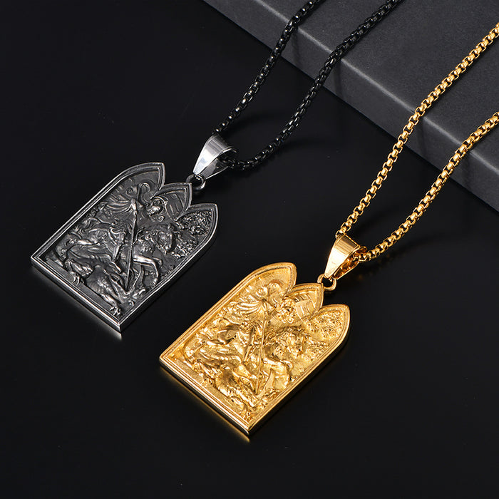 Wholesale HIPHOP titanium steel vacuum plating medieval Saint George necklace