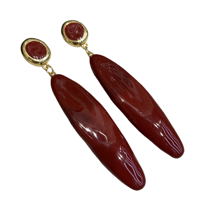 Wholesale wine red slender drop earrings  brass gold-plated earrings  ear jewelry