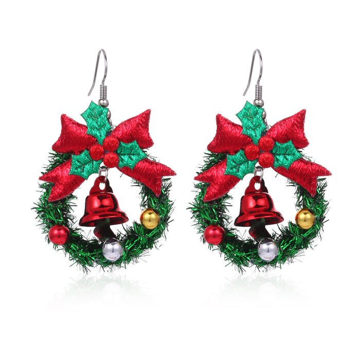 Wholesale 3pcs Christmas Series Christmas Tree Grass Ring Bell Gingerbread Man Zinc Alloy Earrings JDC-ES-BinL011