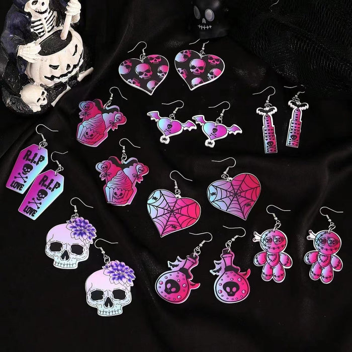 Wholesale  Series Earrings Dark Skull Heart-shaped Earrings Funny Bat Exaggerated Earrings