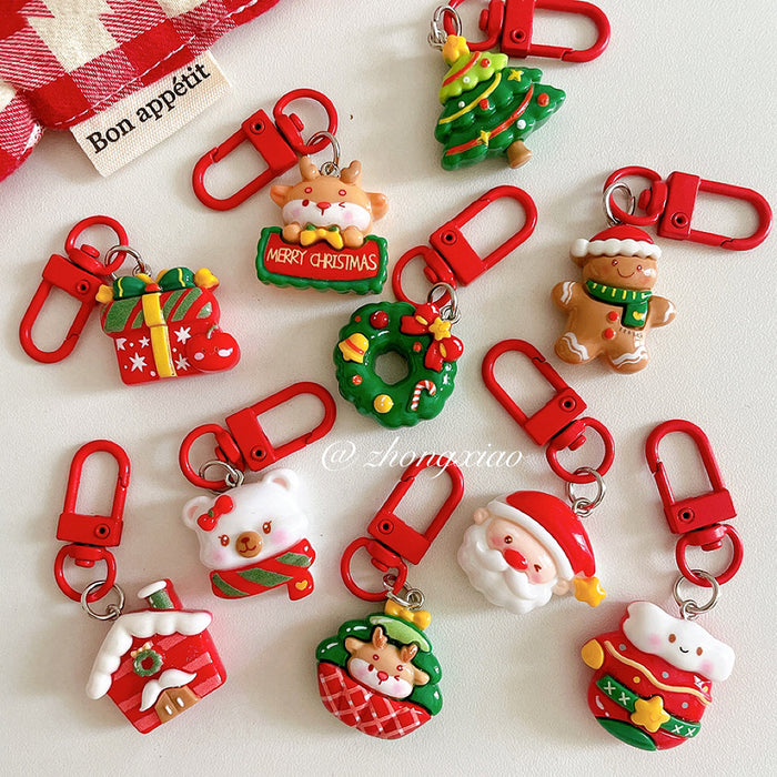 Wholesale Trendy Cartoon Christmas Resin Keychain Pendant  Design Bag Charm Gift Accessory For Resale