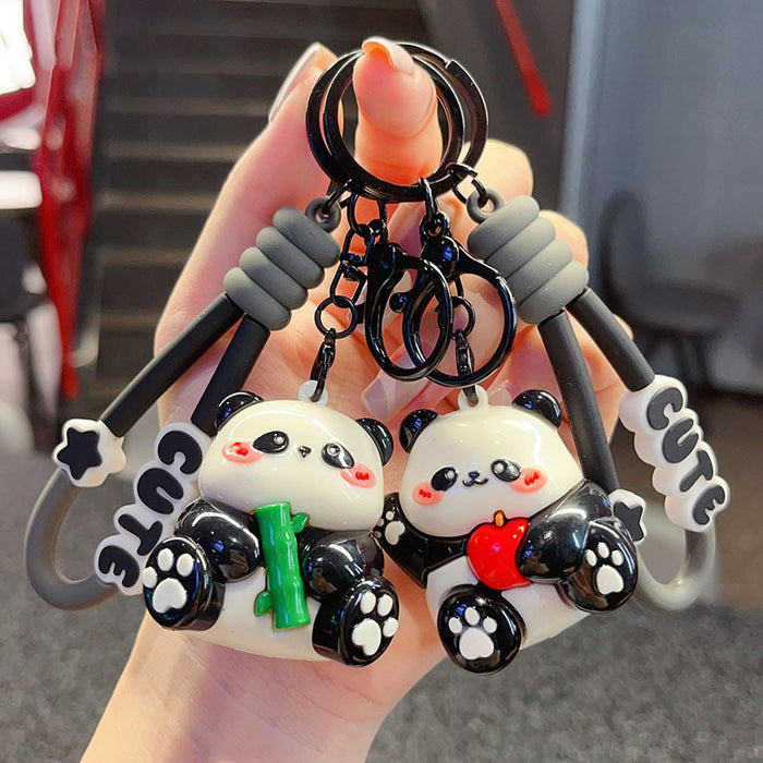 Wholesale panda key chain cute PVC doll couple school bag pendant car pendant