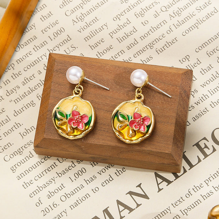 Wholesale Colored oil dripping flower earrings with a light luxury and high-end feel, fresh and fashionable temperament earrings