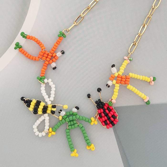 Wholesale Hand-woven Frog Bee Animal Pendant Chain Necklace