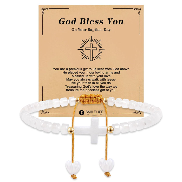 Wholesale Hand-Woven Bracelet Heart
Pendant Spacer Gold Beads Blessing Card Stretchable Cross Woven Bracelet