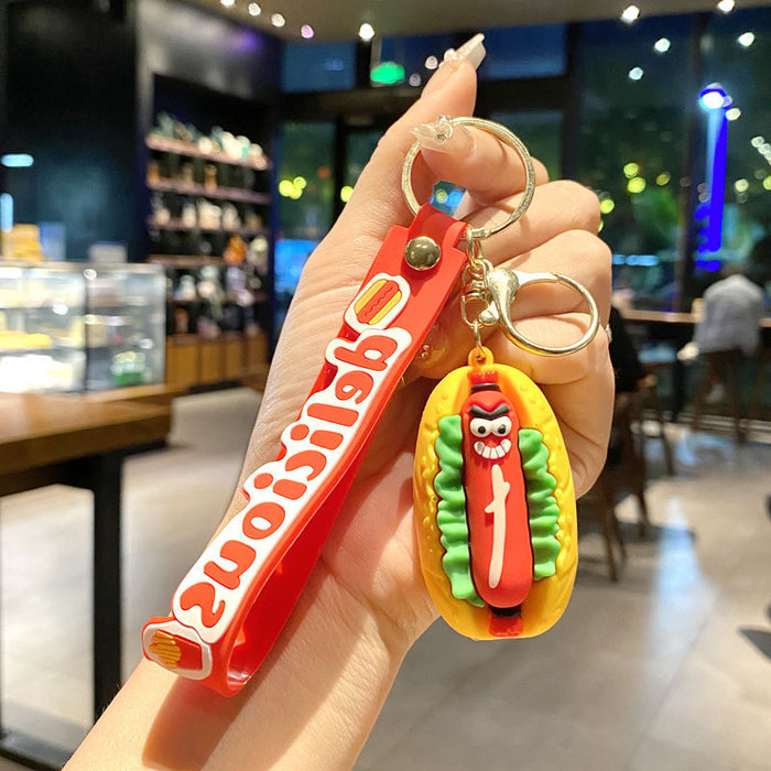 Wholesale Simulated Food Pizza Hamburger Fries Metal Keychain Bag Charm Gift