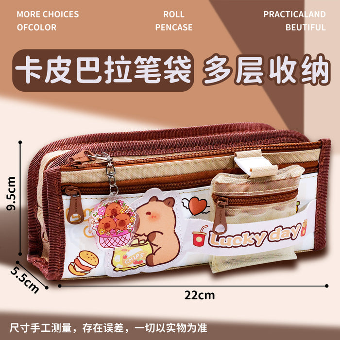 Wholesale Canvas Pencil Case for Girls Large Capacity Double Layer Casual School Gift