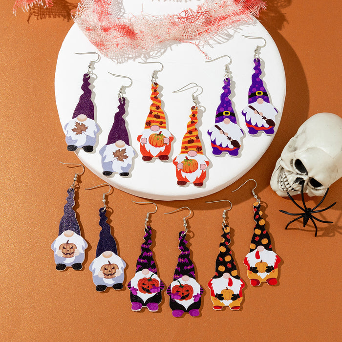 Wholesale Halloween Leather Earrings Pumpkin Leaf Holiday Decoration