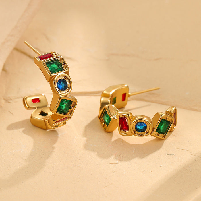Wholesale Colorful zircon stainless steel earrings