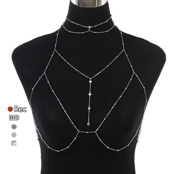 Wholesale  Diamond Garden Bead Chain Body Chain Jewelry Flash Diamond Pendant Tassel Necklace Chest Chain Fashion Women's