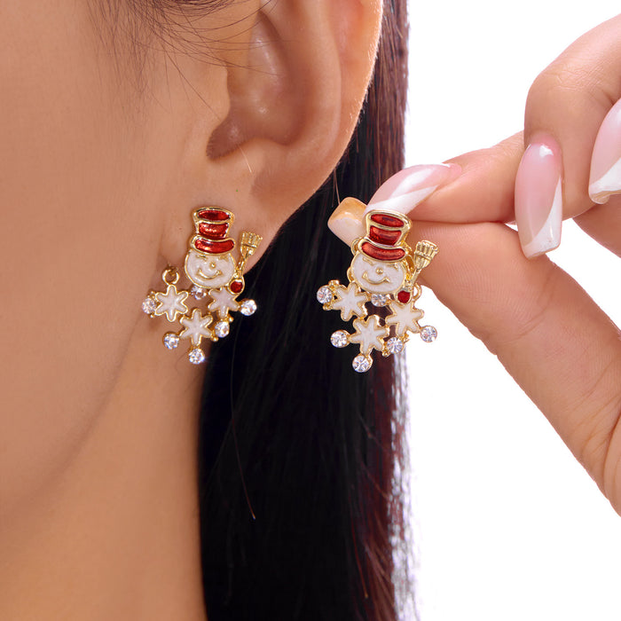 Wholesale Christmas red and green snowflake snowman earrings for women creative simple colorful bell tassel earrings