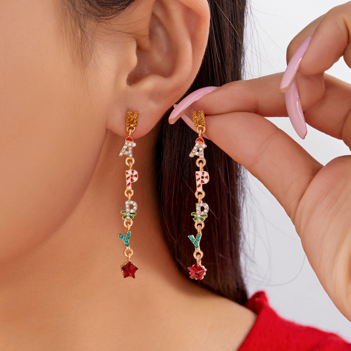 Wholesale Red Bow Rhinestone Christmas Tree Earrings Alloy Fashion Accessory Gift