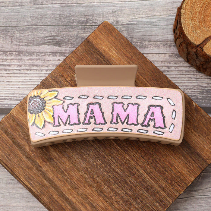 Wholesale Western Wind Letter Mom Cactus Sunflower Leather Shark Clip Hairpin Women' s Grab Clip