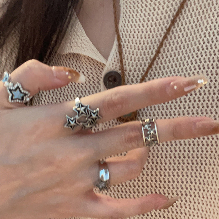 Wholesale Vintage vintage niche star ring with adjustable opening ring, dark punk index finger ring, men's and women's ring sets