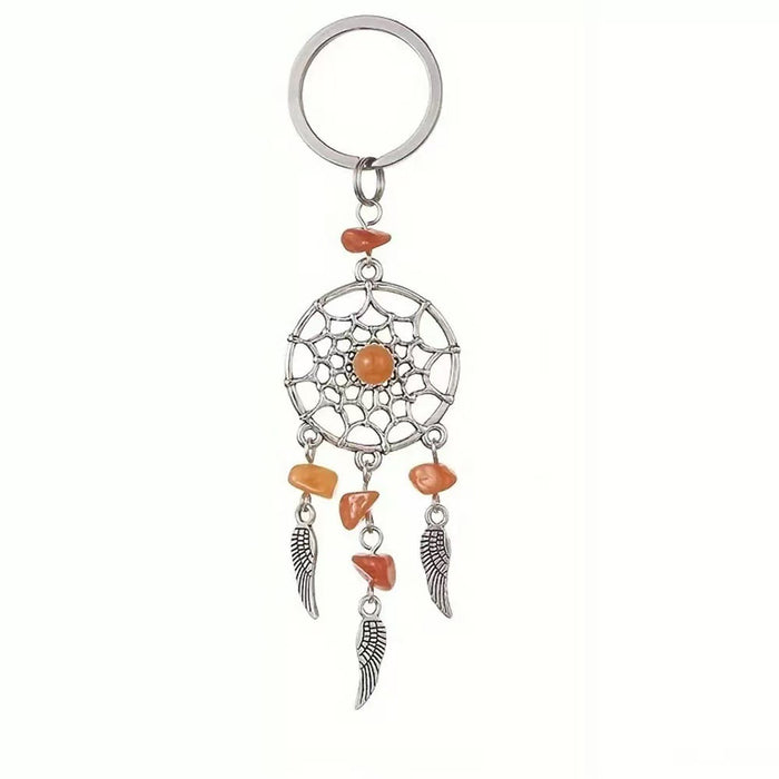 Wholesale Bohemian Dreamcatcher Keychain with Aventurine Crystal Feather Tassel Charm