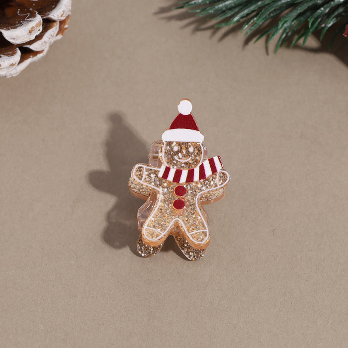 Wholesale Christmas Hair Clips Cute Gingerbread Man Snowman Elk Bell Plastic Hair Accessory For Party Gift