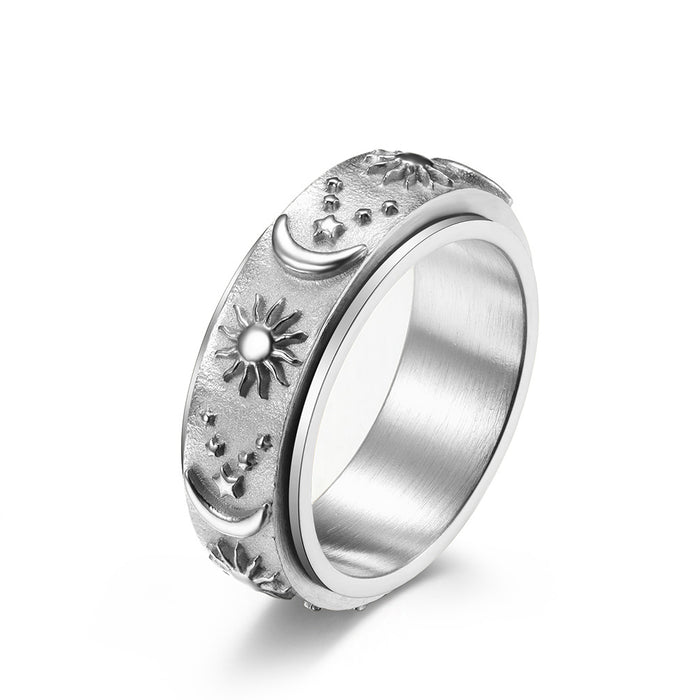 Wholesale Star Moon Sun Rotatable Stainless Steel Men's Ring JDC-RS-QianF031