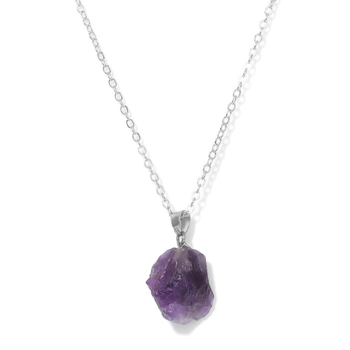 Wholesale Irregular natural stone raw crystal pendant necklace with two tone chain amethyst clavicle necklace